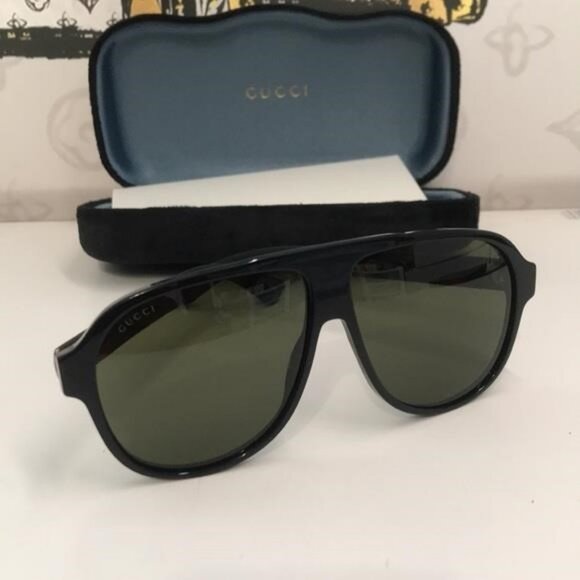 Authentic ✨ Brand New Gucci GG0009S 001 Pilot Sunglasses – Shiny Black Frame wit - Picture 11 of 11